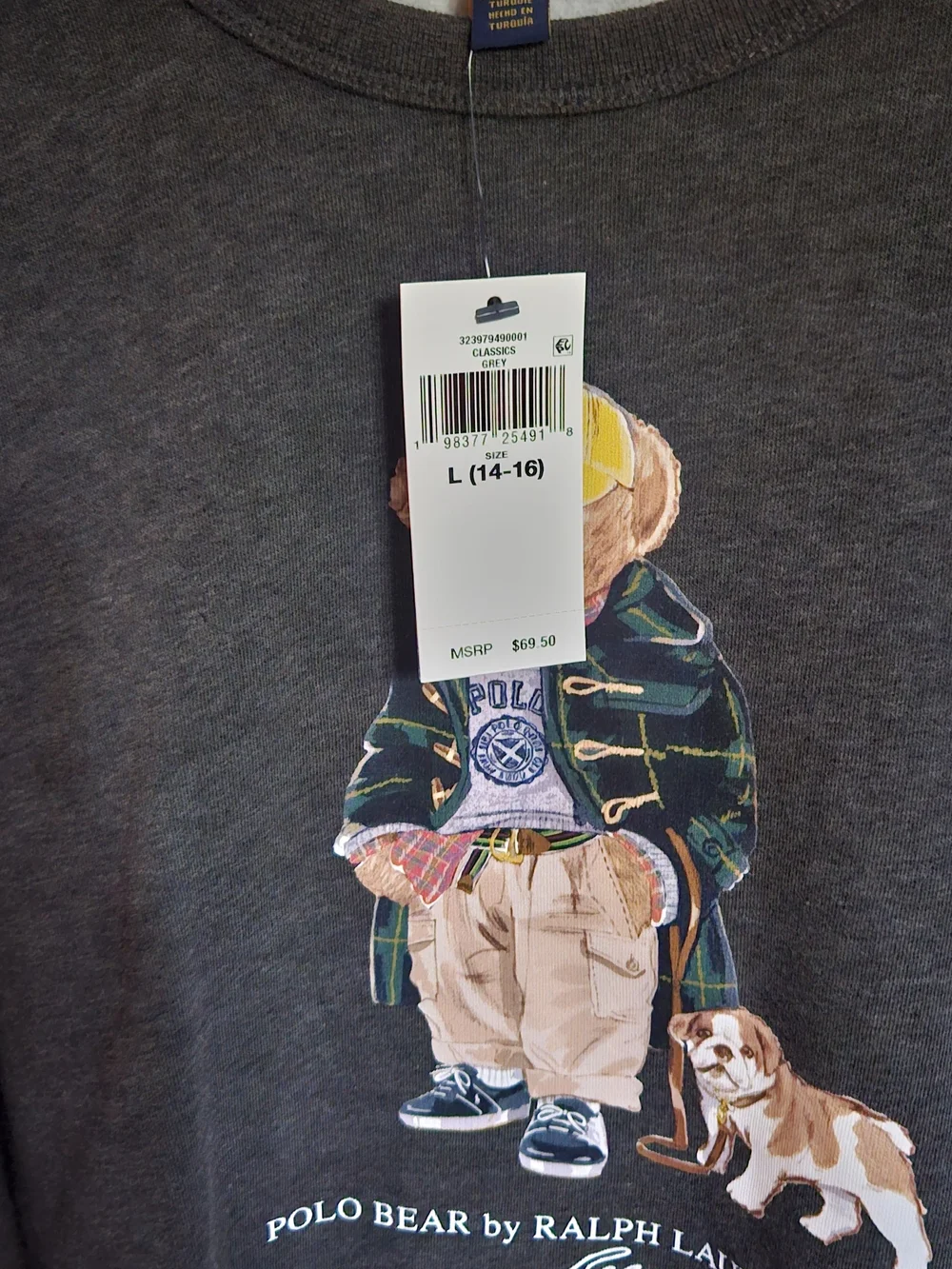 Ralph Lauren Charcoal Polo Bear Graphic Tee with Yellow Hat